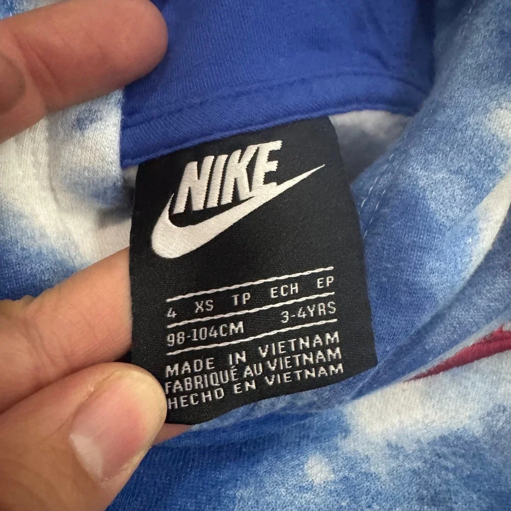 Nike Toddler Hoodie 4 XS 3-4 Years Blue Tie Dye Pullover Fleece Sweatshirt Logo